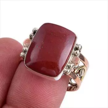 Ювелирное кольцо из натурального красного камня яшмы, двухцветное ювелирное кольцо из стерлингового серебра 925 пробы S.9 l4m77