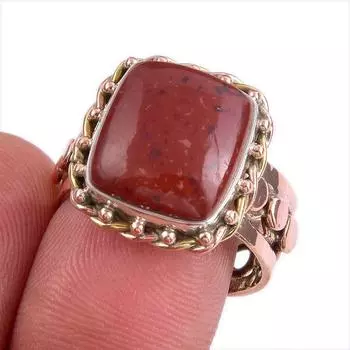 Ювелирное кольцо из натурального красного яшмы, двухцветное ювелирное кольцо из стерлингового серебра 925 пробы S.8.5 t3v37