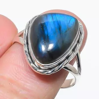 Ювелирное кольцо из натурального лабрадорита ручной работы из цельного серебра 925 пробы, размер 10 L1f54