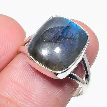 Ювелирное кольцо из натурального лабрадорита ручной работы из твердого серебра 925 пробы, размер 8 d3y95