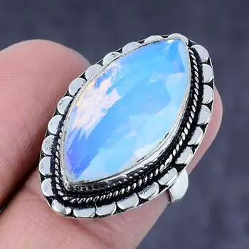 Ювелирное кольцо из натурального молочного опала ручной работы из стерлингового серебра 925 пробы, размер 7 r6O37