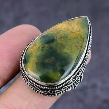 Ювелирное кольцо из натурального океанского яшма ручной работы из стерлингового серебра 925 пробы S.6 i5c27
