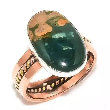 Ювелирное кольцо из натурального океанского яшма, двухцветное ювелирное кольцо из стерлингового серебра 925 пробы S.9 L8S81