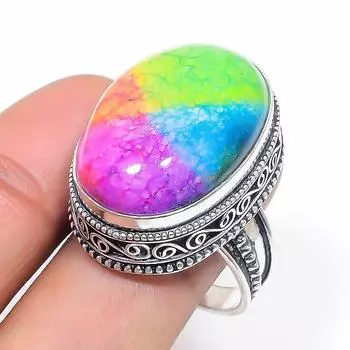 Ювелирное кольцо из натурального радужного солнечного кварца 925 пробы, размер 9,5 S7s25