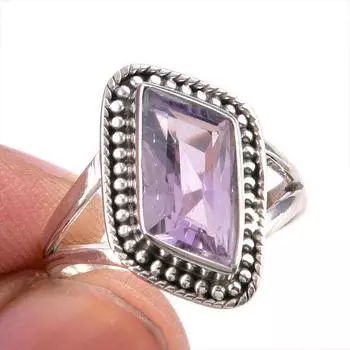 Ювелирное кольцо из натурального розового аметиста ручной работы из твердого серебра 925 пробы S.6 W6q39