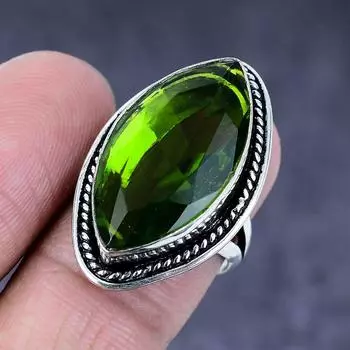 Ювелирное кольцо из натурального серебра 925 пробы с натуральным перидотом ручной работы, размер 8 F5l16