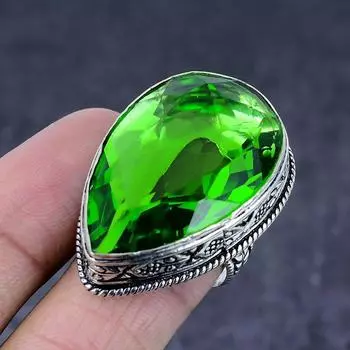 Ювелирное кольцо из натурального серебра 925 пробы с натуральным перидотом ручной работы, размер 9 P4D64