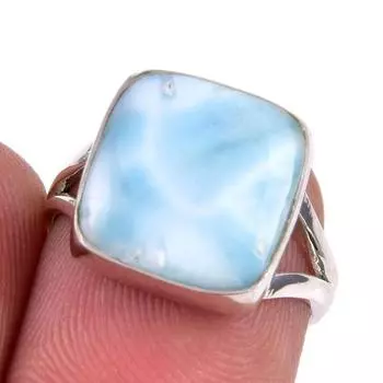 Ювелирное кольцо из натурального серебра 925 пробы с драгоценным камнем Ларимар, размер 5,5 U8f05