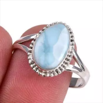 Ювелирное кольцо из натурального серебра 925 пробы с драгоценным камнем Ларимар, размер 9,5 J4q06