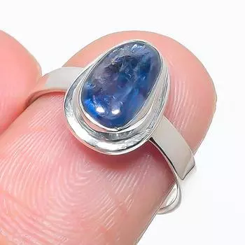 Ювелирное кольцо из натурального синего кианита ручной работы из твердого серебра 925 пробы, размер 7 C6r78