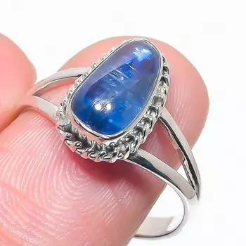 Ювелирное кольцо из натурального синего кианита ручной работы из твердого серебра 925 пробы S.10 i6n05