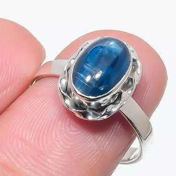 Ювелирное кольцо из натурального синего кианита ручной работы из твердого серебра 925 пробы, размер 8 f0y26