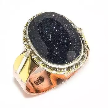 Ювелирное кольцо из натурального синего солнечного камня, двухцветное ювелирное кольцо из твердого серебра 925 пробы S.9.5 Z1G80