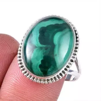 Ювелирное кольцо из натурального стерлингового серебра 925 пробы с натуральным малахитом, размер 9 H0v02
