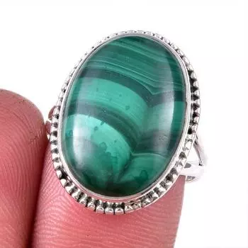 Ювелирное кольцо из натурального стерлингового серебра 925 пробы с натуральным малахитом, размер 8 u2n95