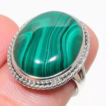 Ювелирное кольцо из натурального стерлингового серебра 925 пробы с натуральным малахитом, размер 7 c2i76