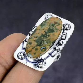 Ювелирное кольцо из натурального тропического леса яшма из стерлингового серебра 925 пробы, размер 6 Y1j40