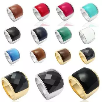 Ювелирное кольцо из нержавеющей стали с разноцветными драгоценными камнями, кольцо с черным агатом для мужчин и женщин, кольцо из титановой стали с разноцветными крупными драгоценными камнями No. 12