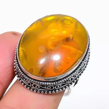Ювелирное кольцо из серебра 925 пробы с натуральным балтийским янтарем, размер 9 K6e64