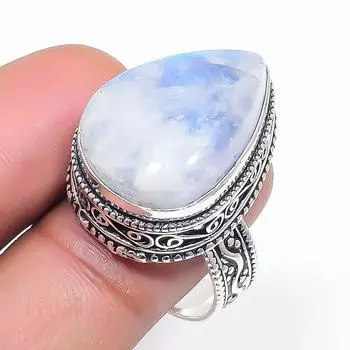 Ювелирное кольцо из серебра 925 пробы с натуральным радужным лунным камнем, размер 8,5 E6v33
