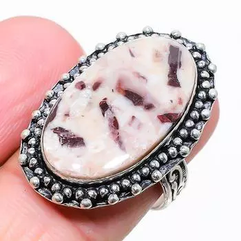 Ювелирное кольцо из серебра 925 пробы с драгоценным камнем капучино-яшма, размер 8 B1Q50 8 коричневый