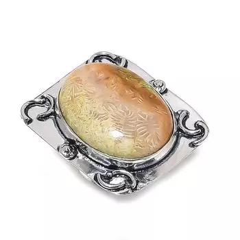 Ювелирное кольцо из серебра 925 пробы с натуральным ископаемым кораллом, размер 7,5 j2A97