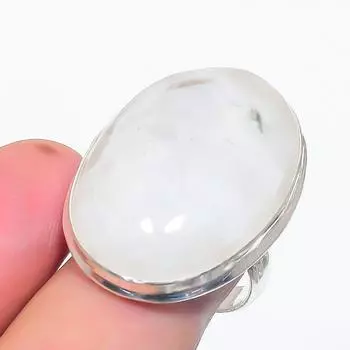 Ювелирное кольцо из серебра 925 пробы с натуральным радужным лунным камнем, размер 8,5 w9G52