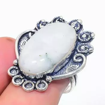 Ювелирное кольцо из серебра 925 пробы с натуральным радужным лунным камнем, размер 8,5 H6k00