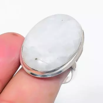 Ювелирное кольцо из серебра 925 пробы с натуральным радужным лунным камнем, размер 8,5 C7i58