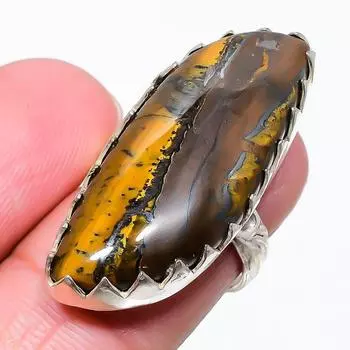 Ювелирное кольцо из серебра 925 пробы с драгоценным камнем тигровый глаз, размер 7 R9Q22 7 жёлтый