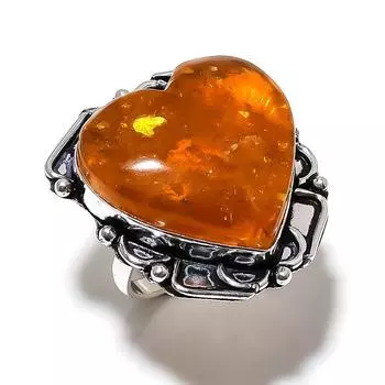 Ювелирное кольцо из серебра 925 пробы с балтийским янтарем, размер 9, v3C19