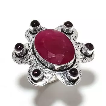 Ювелирное кольцо из серебра 925 пробы с натуральным рубином и аметистом, размер 8,5 O3S32