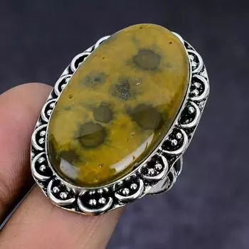 Ювелирное кольцо из серебра 925 пробы с натуральным океаническим яшмовым камнем, размер 10,5 z1m70