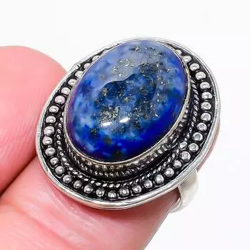 Ювелирное кольцо из серебра 925 пробы с драгоценным камнем лазурит, размер 7, a6j27 7 синий