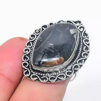 Ювелирное кольцо из серебра 925 пробы с натуральным пикассо-джаспером, размер регулируется w1D51