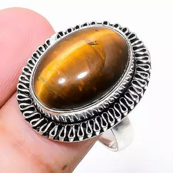 Ювелирное кольцо из серебра 925 пробы с драгоценным камнем тигровый глаз, размер 7,5 l0F00 7.5 жёлтый