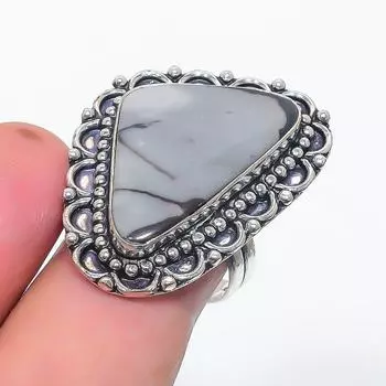 Ювелирное кольцо из серебра 925 пробы с натуральным драгоценным камнем Пикассо Джаспер, размер 9 o3O52