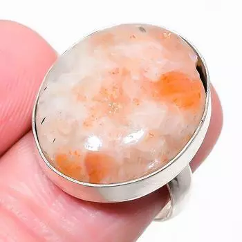 Ювелирное кольцо из серебра 925 пробы с драгоценным камнем Sunstone, размер 7,5 j1H75 7.5 красный