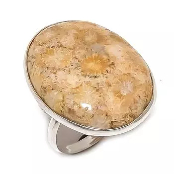 Ювелирное кольцо из серебра 925 пробы с натуральным ископаемым кораллом, размер 7 K5G57