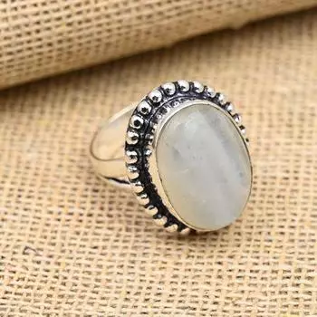 Ювелирное кольцо из стерлингового серебра 925 пробы с радужным лунным камнем ручной работы на День Благодарения 4 белый