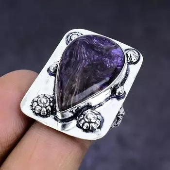 Ювелирное кольцо из стерлингового серебра 925 пробы с натуральным российским чароитом, размер 7 L9Z06