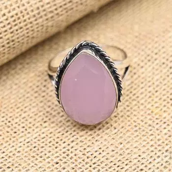 Ювелирное кольцо из стерлингового серебра 925 пробы с розовым халцедоном ручной работы на День Благодарения 4 розовый