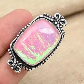 Ювелирное кольцо из стерлингового серебра 925 пробы AAA + с розовым тройным опалом ручной работы для женщин 4 розовый