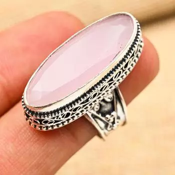 Ювелирное кольцо из стерлингового серебра 925 пробы с розовым халцедоном ручной работы ко Дню памяти 4 розовый
