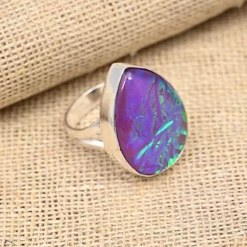 Ювелирное кольцо из стерлингового серебра 925 пробы с фиолетовым австралийским тройным опалом и драгоценным камнем ручной работы 4 фиолетовый