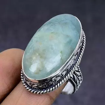 Ювелирное кольцо из стерлингового серебра 925 пробы с натуральным аквамарином, размер 9 j7v74