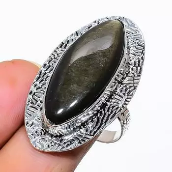 Ювелирное кольцо из стерлингового серебра 925 пробы с натуральным серебряным обсидианом, размер 9 j3G35