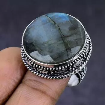 Ювелирное кольцо из стерлингового серебра 925 пробы с натуральным лабрадоритом, размер 8 S1c55