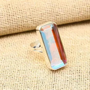 Ювелирное кольцо из стерлингового серебра 925 пробы с радужным мистическим топазом ручной работы для нее 4 белый