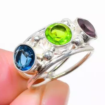 Ювелирное кольцо из стерлингового серебра 925 пробы с перидотом и аметистом, размер 5,5 k5z99 5.5 зелёный